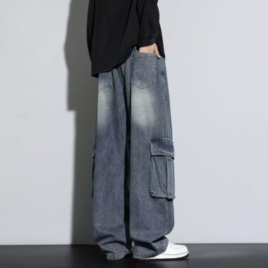 American trend plus size loose wide leg men jeans
