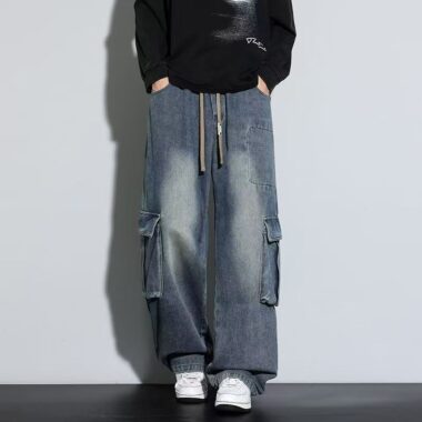 American trend plus size loose wide leg men jeans