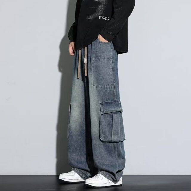 American trend plus size loose wide leg men jeans