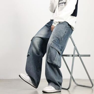 American trend plus size loose wide leg men jeans