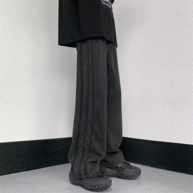 American vintage washed side stripe loose straight flared men jeans