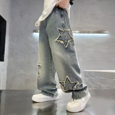 Spring autumn star straight fashion boys children jeans