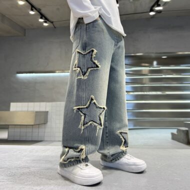 Spring autumn star straight fashion boys children jeans