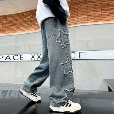 Spring autumn star straight fashion boys children jeans