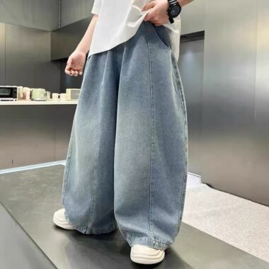 Spring autumn loose straight wide leg boys children jeans