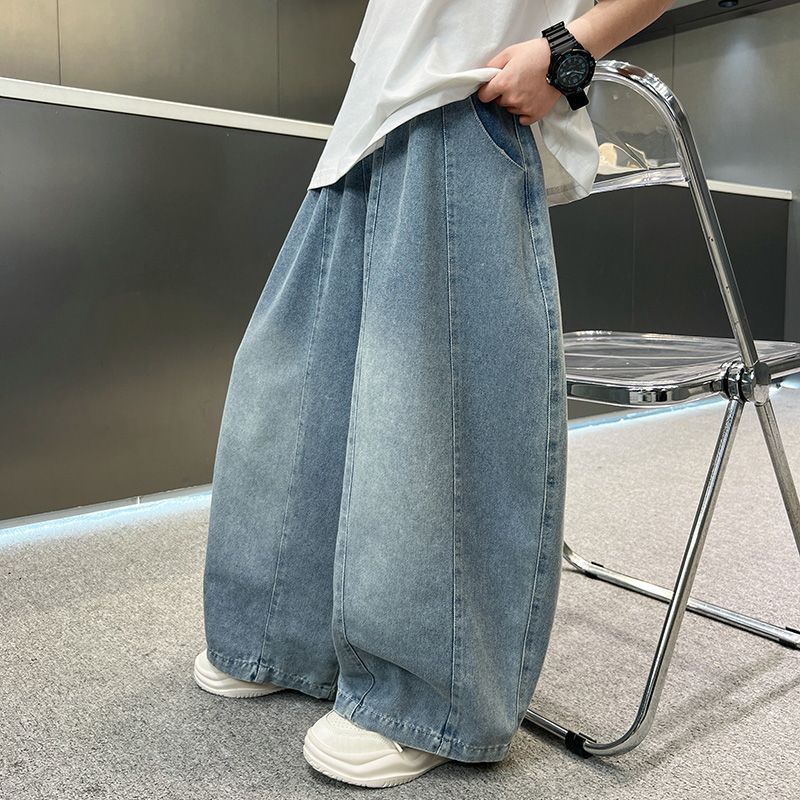 Spring autumn loose straight wide leg boys children jeans