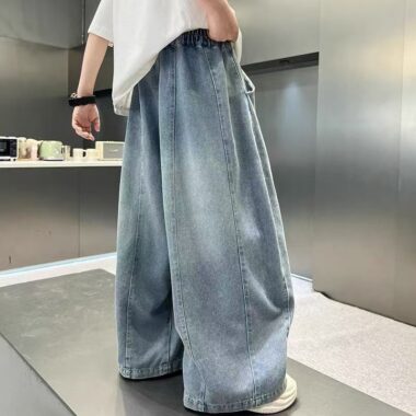 Spring autumn loose straight wide leg boys children jeans