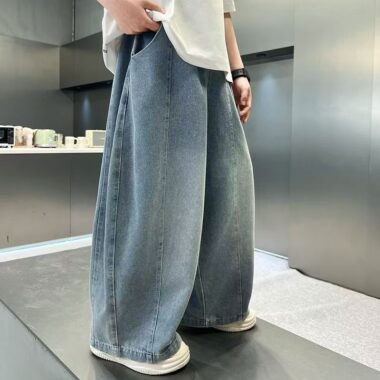 Spring autumn loose straight wide leg boys children jeans