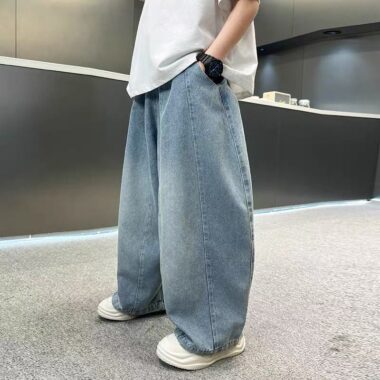 Spring autumn loose straight wide leg boys children jeans