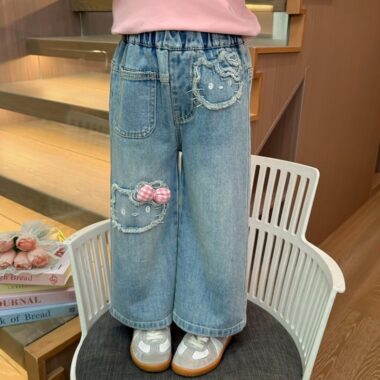 Korean style spring autumn straight wide leg girls children jeans