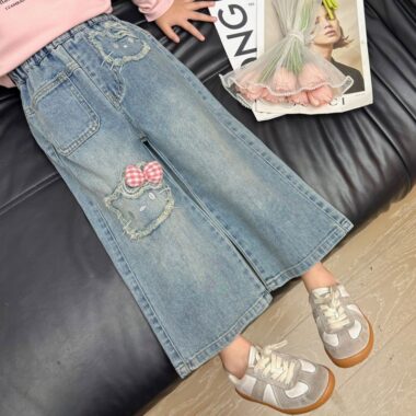Korean style spring autumn straight wide leg girls children jeans