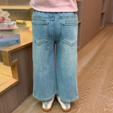 Korean style spring autumn straight wide leg girls children jeans