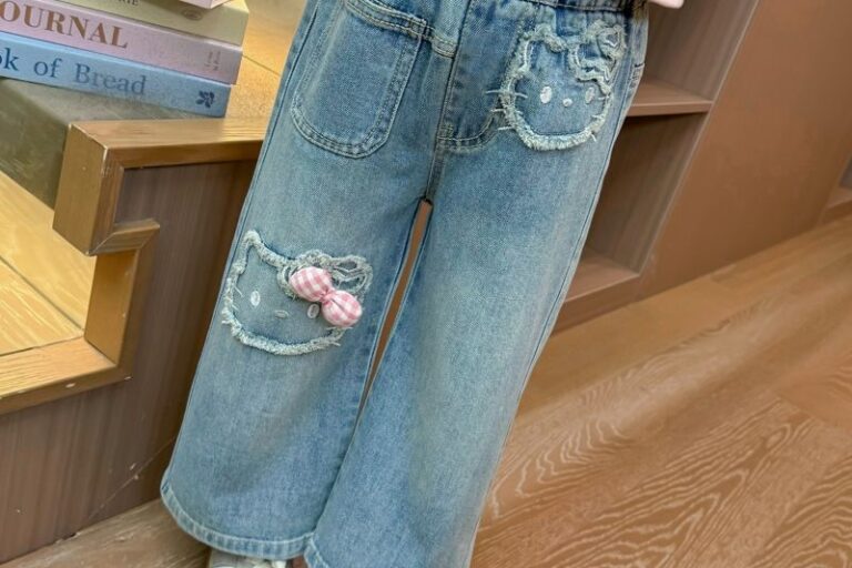 Korean style spring autumn straight wide leg girls children jeans