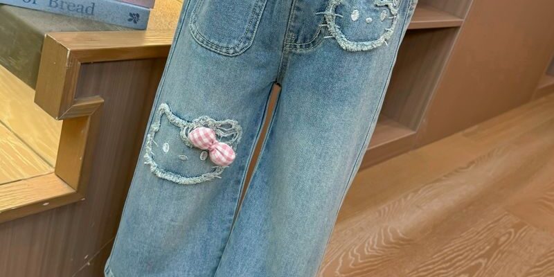 Korean style spring autumn straight wide leg girls children jeans