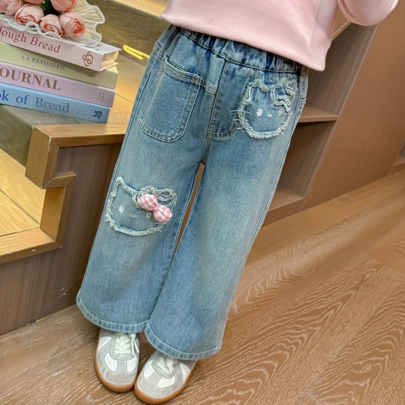 Korean style spring autumn straight wide leg girls children jeans