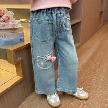 Korean style spring autumn straight wide leg girls children jeans