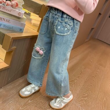 Korean style spring autumn straight wide leg girls children jeans