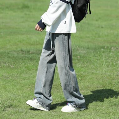 American vintage stripe patchwork loose wide leg men jeans