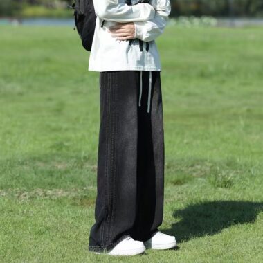 American vintage stripe patchwork loose wide leg men jeans