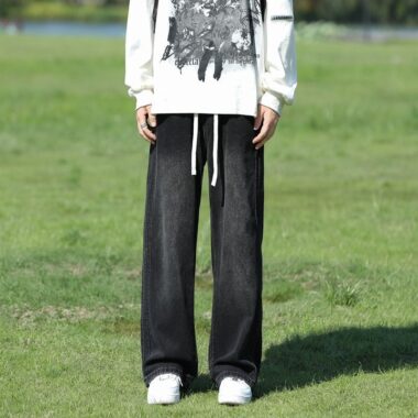 American vintage stripe patchwork loose wide leg men jeans