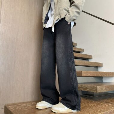 American stripe patchwork straight wide leg men jeans