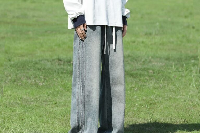 American vintage stripe patchwork loose wide leg men jeans