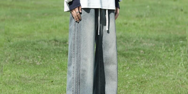 American vintage stripe patchwork loose wide leg men jeans