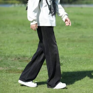 American vintage stripe patchwork loose wide leg men jeans