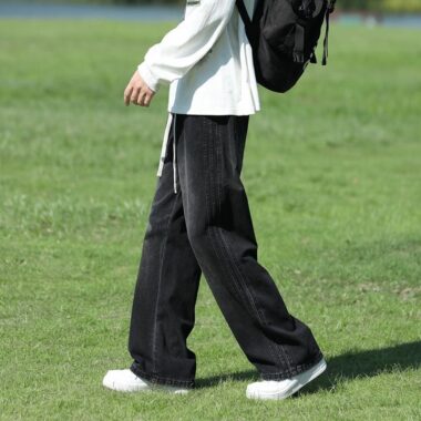 American vintage stripe patchwork loose wide leg men jeans