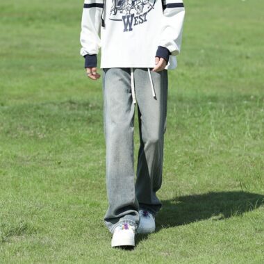 American vintage stripe patchwork loose wide leg men jeans