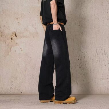 Summer American loose straight ripped men jeans