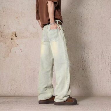 Summer American loose straight ripped men jeans