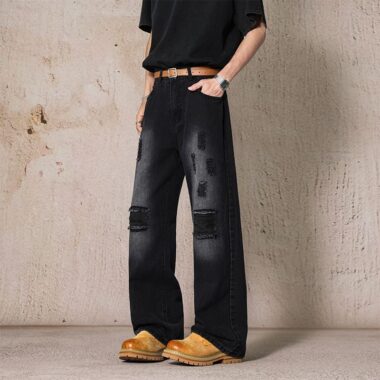 Summer American loose straight ripped men jeans