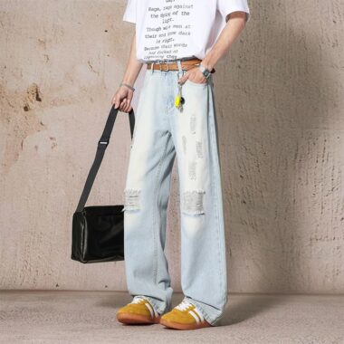 Summer American loose straight ripped men jeans