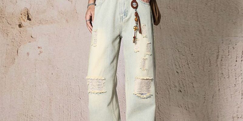 Summer American loose straight ripped men jeans