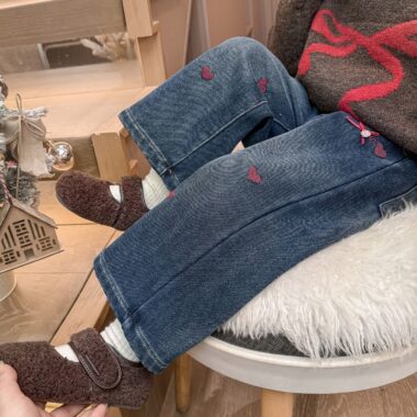 Autumn winter thick wide leg fashion girls children jeans