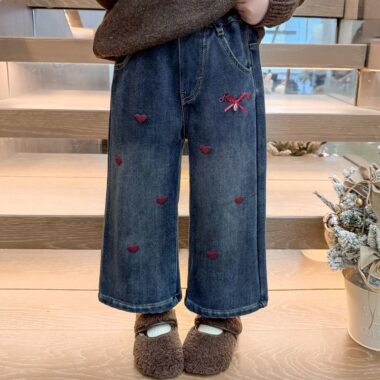 Autumn winter thick wide leg fashion girls children jeans
