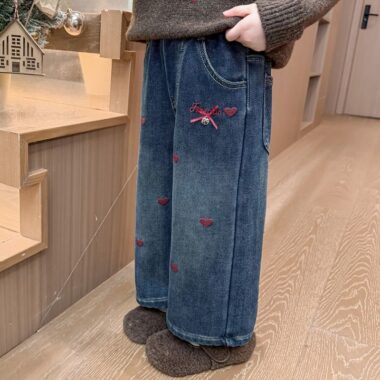 Autumn winter thick wide leg fashion girls children jeans