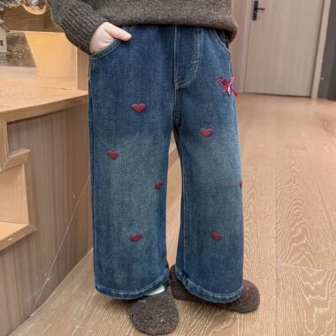 Autumn winter thick wide leg fashion girls children jeans