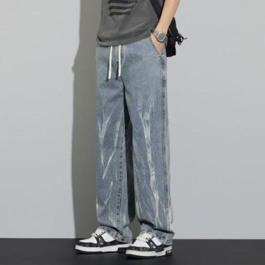 American breathable tie dye loose straight men jeans