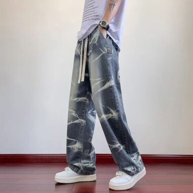 American vintage tie dye loose straight men jeans