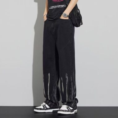 American breathable tie dye loose straight men jeans