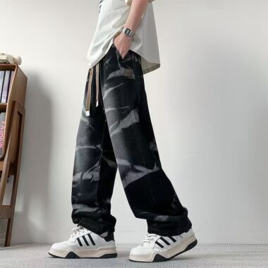 American vintage tie dye loose straight men jeans