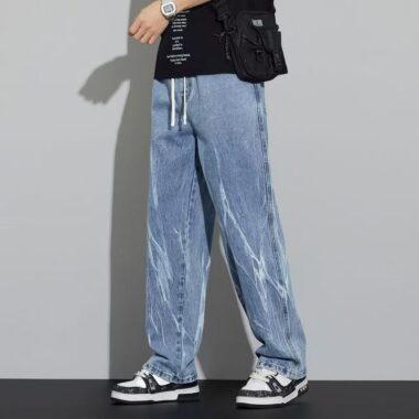 American breathable tie dye loose straight men jeans