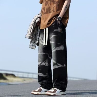 American vintage tie dye loose straight men jeans