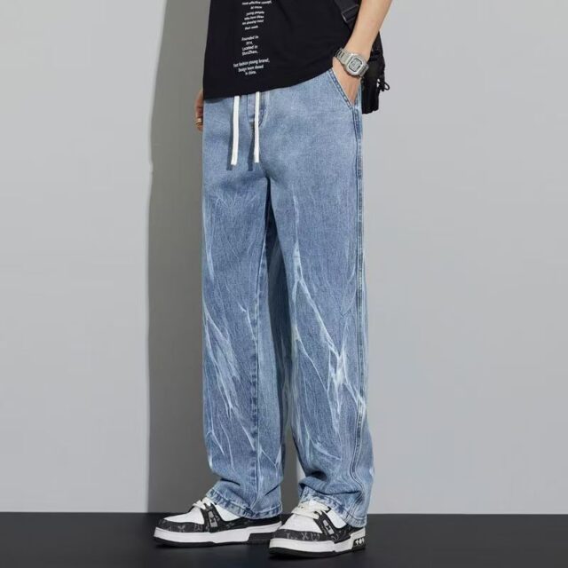 American breathable tie dye loose straight men jeans