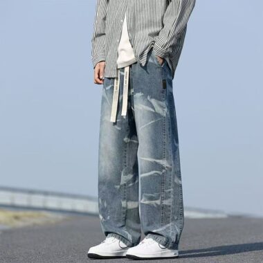 American vintage tie dye loose straight men jeans