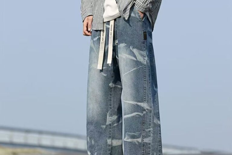 American vintage tie dye loose straight men jeans