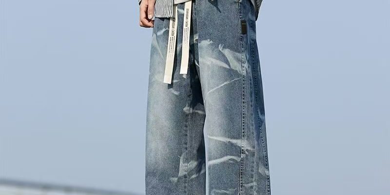 American vintage tie dye loose straight men jeans