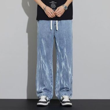 American breathable tie dye loose straight men jeans